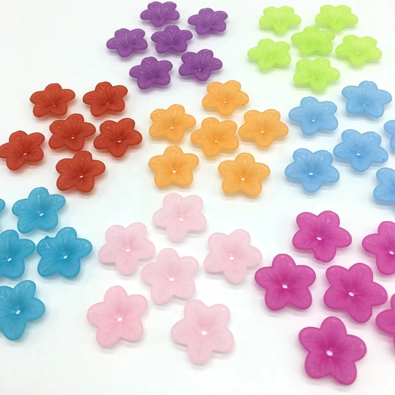 Multi-color Frosted Five-petal Flower Leaf Resin Beads For Headdress Decoration