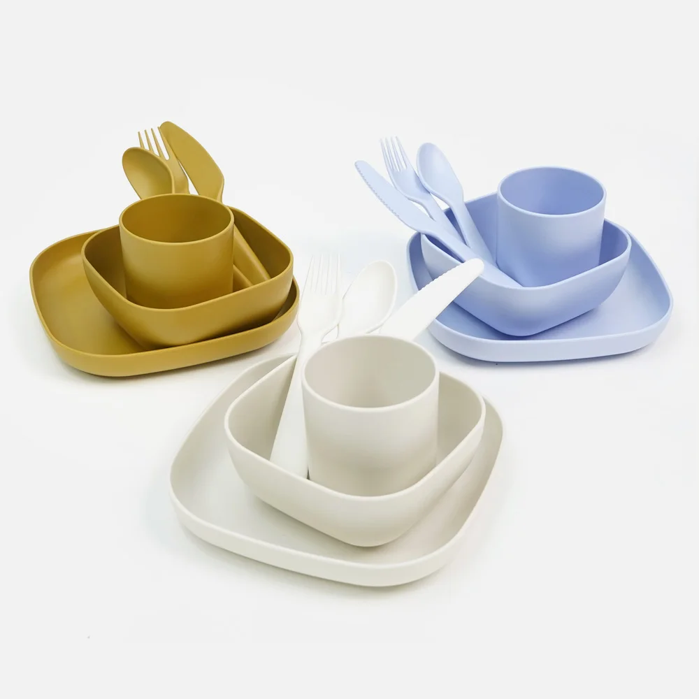 Customized Degradable Plant Based Pla Baby Tableware Bpa Free Kids Dining Dishes Plates Cup Feeding Bowl Dinnerware Sets