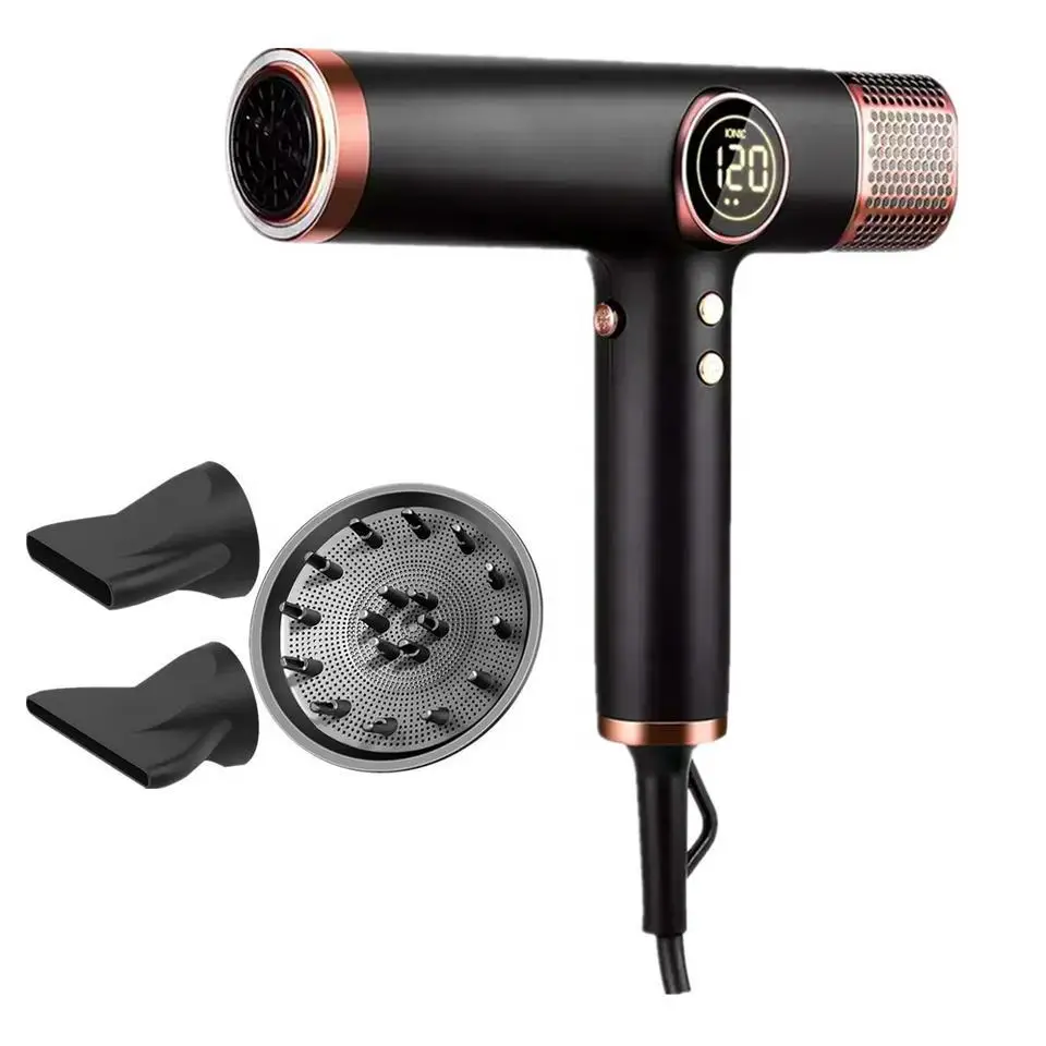 Customize Low Noise LED Display Blow Dryer High Speed Brushless Motor 110000rpm Ionic Hair Dryer With Magnetic Nozzles