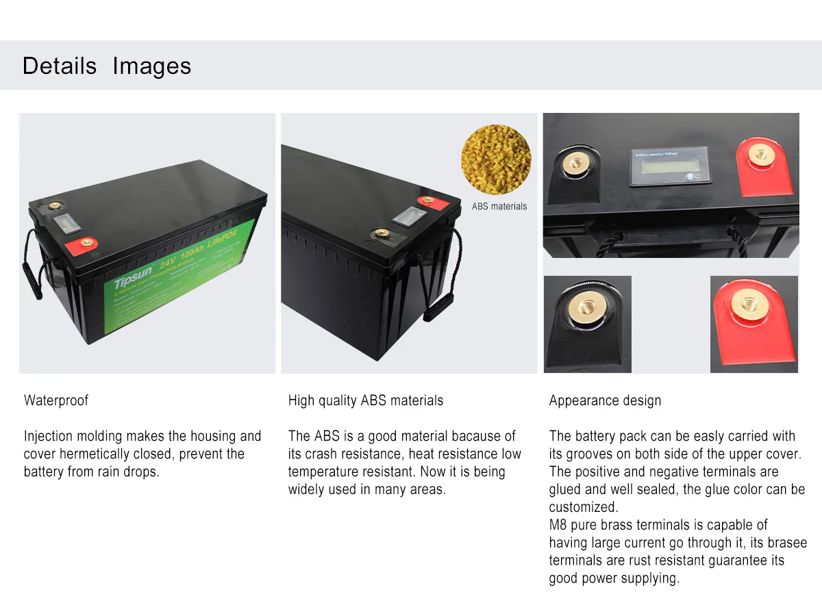 Tipsun Lifepo4 24v 100ah competitive price and large capacity lithium-ion phosphate 24v 100ah rechargeable battery