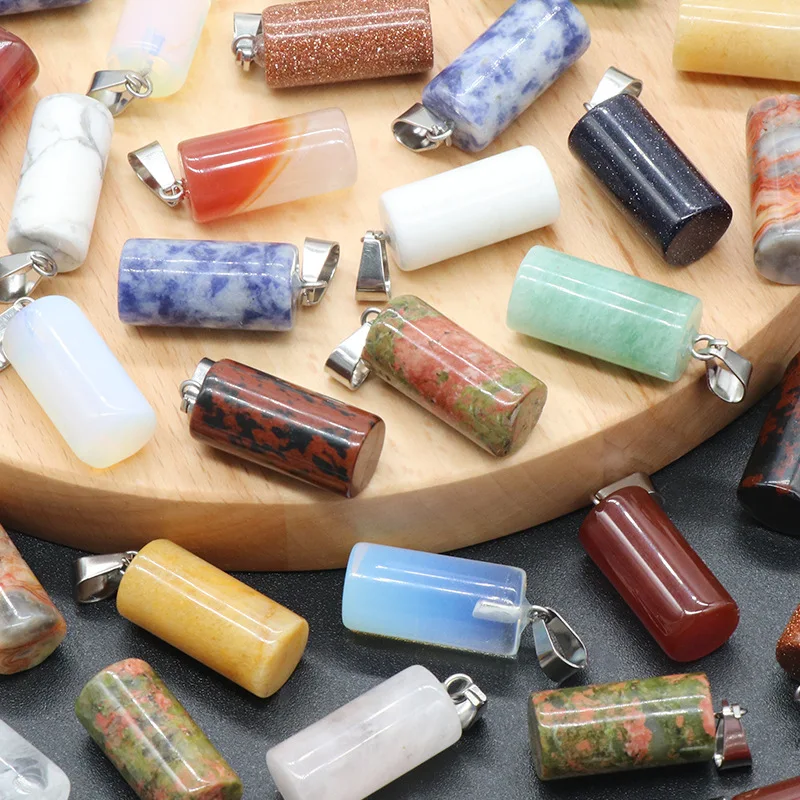 20mm cylinder pendant Natural crystal semi-precious stone cylinder pendant DIY earrings necklace accessories