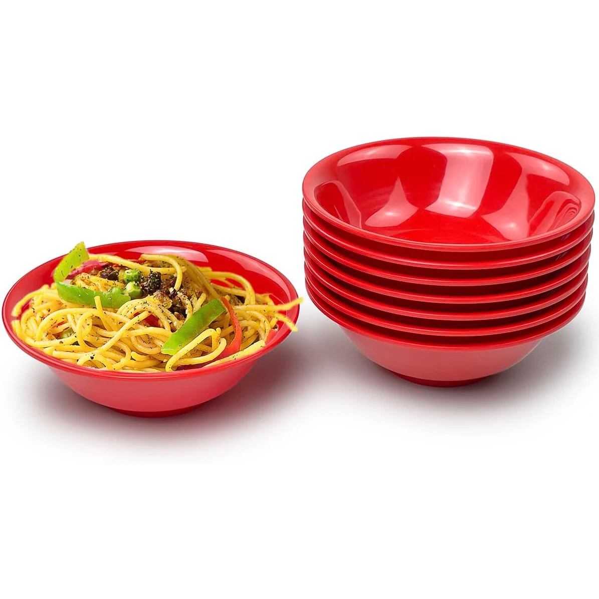 Modern 6-inch Red Melamine Bowls Sustainable Plastic Dinner Stocked Cereal Salad Rice Soup Dessert Snack Candy Ice-Cream