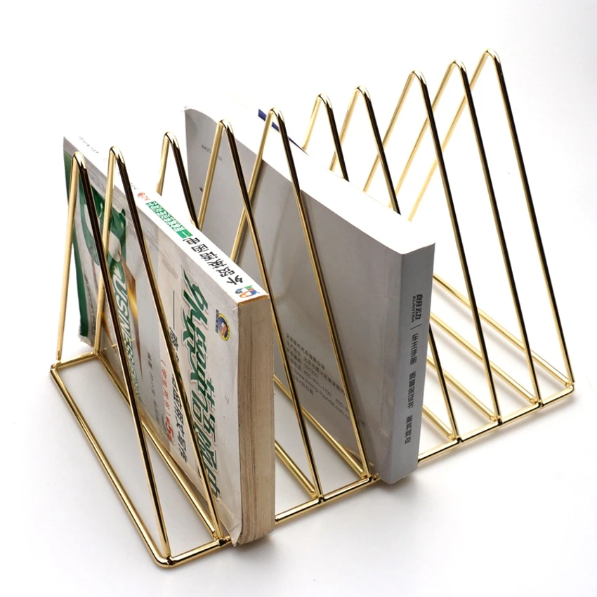 Professional Factory Bedroom Bookends File Organizer Triangular Book Stand Metal Bookstand