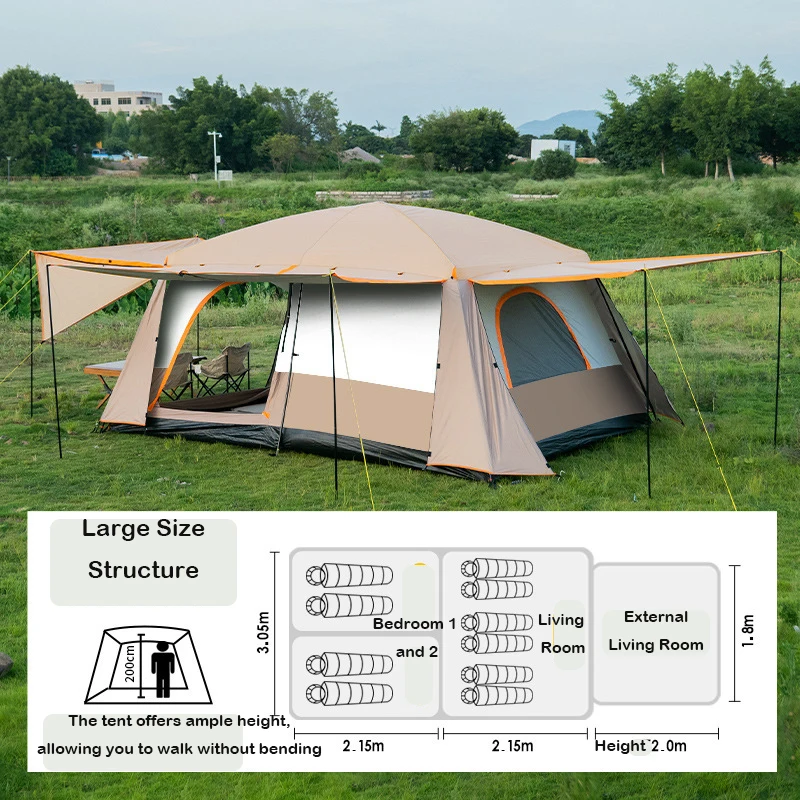 Large Capacity Automatic Camping Tent 5-8 People Two Bedrooms One Living Room Fully Inclusive Climbing Made Steel Oxford