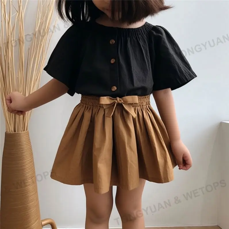 Brown Skirt Girls 2023 Summer Clothes Kids High Waist Korean Style Black Mini Pleated Skirt For Baby Girl Wear