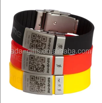 Hot products Adjustable Id Silicone Bracelet Medical Alert ID Wristband Bracelet With Stainless Plate And Clasp