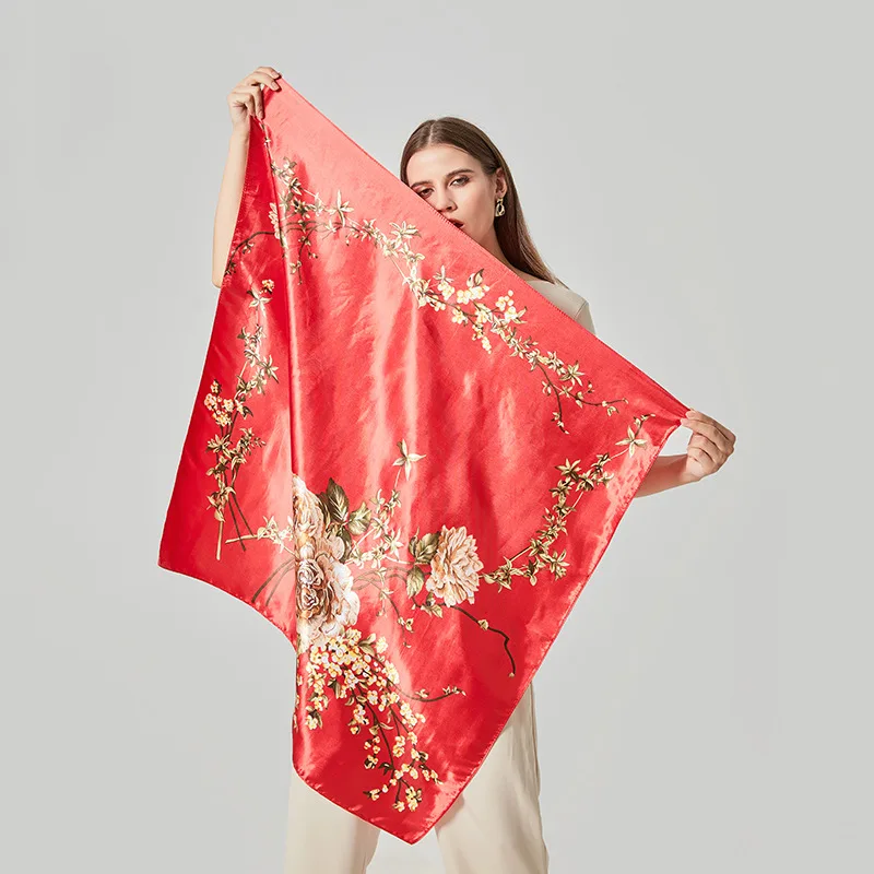2023 Wholesale Fashion Foulard Luxury Brand Custom Digital Printing Square Silky Scarves Women 90x90cm Bandana Scarf