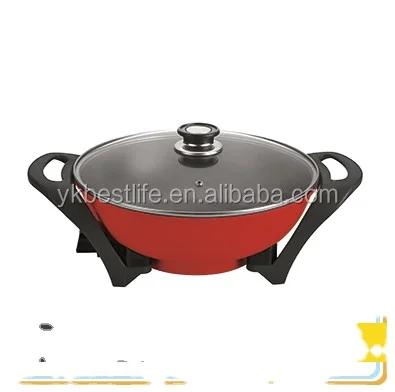 Round aluminum die-cast red electric skillet