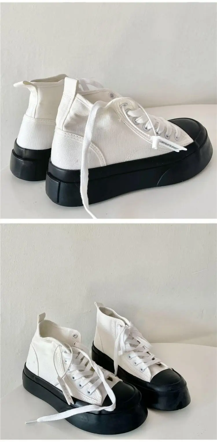 High top canvas shoes for women with thick soles and high heels, Korean version versatile casual sponge cake board shoes trend 3