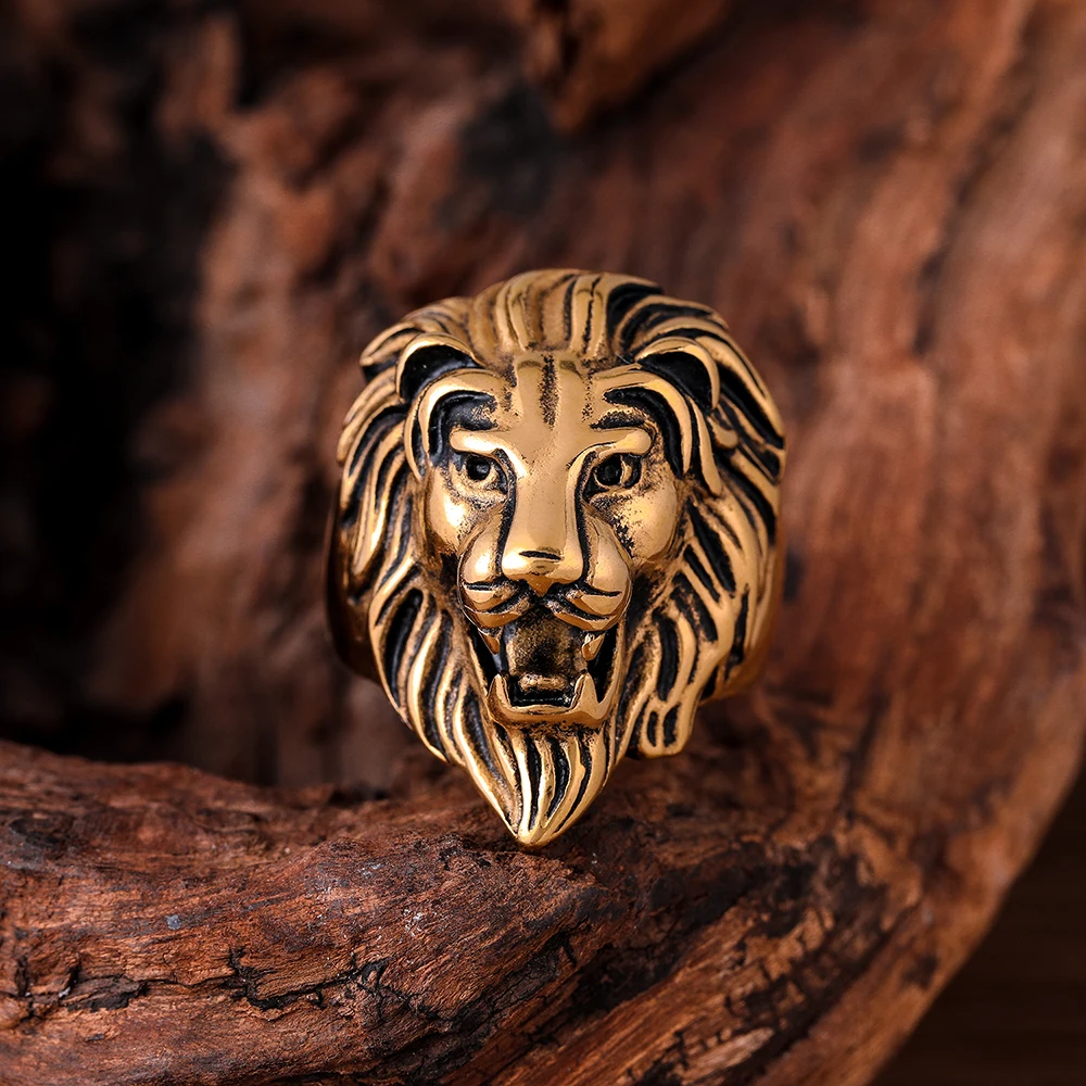 2022 Trendy Jewelry 316L Stainless Steel Gold Plated Lion Ring Lion Head Animal Rings For Men Accessories