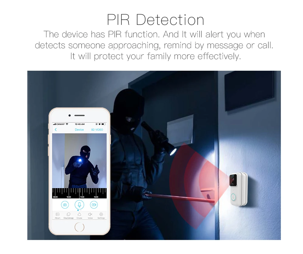 
Real time visual recording door bell camera PIR motion sensor home video smart tuya app wireless video doorbell 