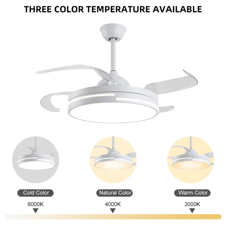 High Quality Abs Hidden Blades Remote Control Ac Motor 42 Inch Led Ceiling Fan With Light
