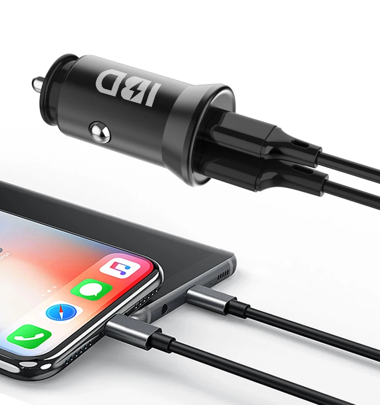  Высококачественная Популярная продукция IBD с двумя портами 2021 USB Type-C 2 PD3.0 PPS 30 Вт портативное автомобильное мини-зарядное устройство для iPhone