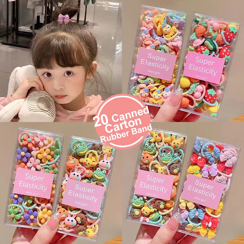 20/50 pieces /box Cute resin fruit Cartoon series baby Elastic Hair ties Girls Elastic Rubber Band set
