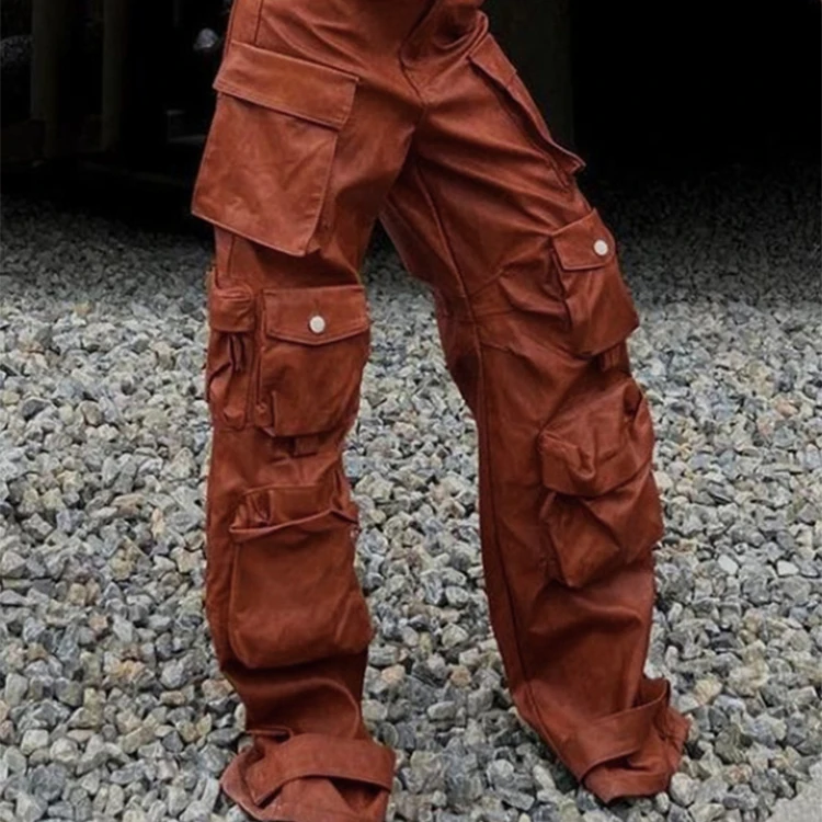 Custom OEM Manufacturer Vintage Pockets High Waist Streetwear baggy Casual ladies Long parachute Cargo Pant for women Trousers