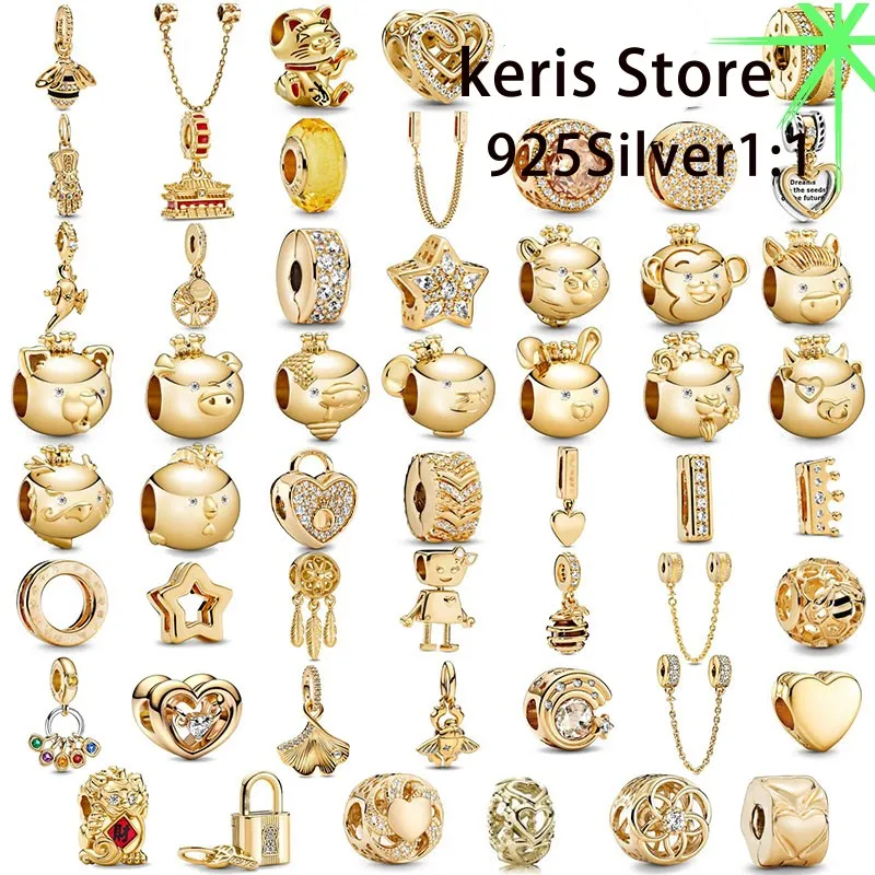 High-Quality Gold Series Products Fit Pandoraer Diy Bracelet String Ornament Clip Buckle Pendant Bee Robot Dream Catcher Jewelry