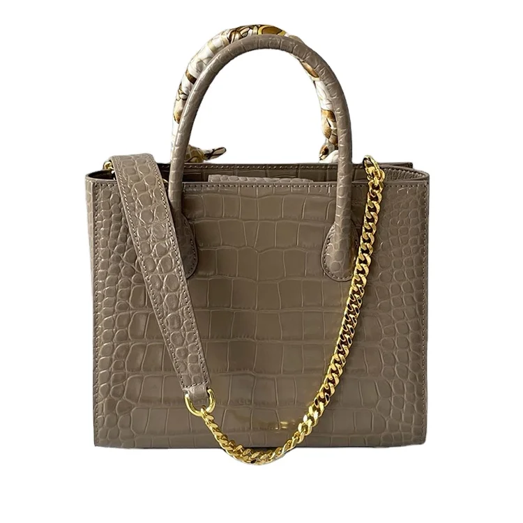 Luxury box doctor style leather bag, designer high quality italian genuine embossed crocodile leather women tote handbag