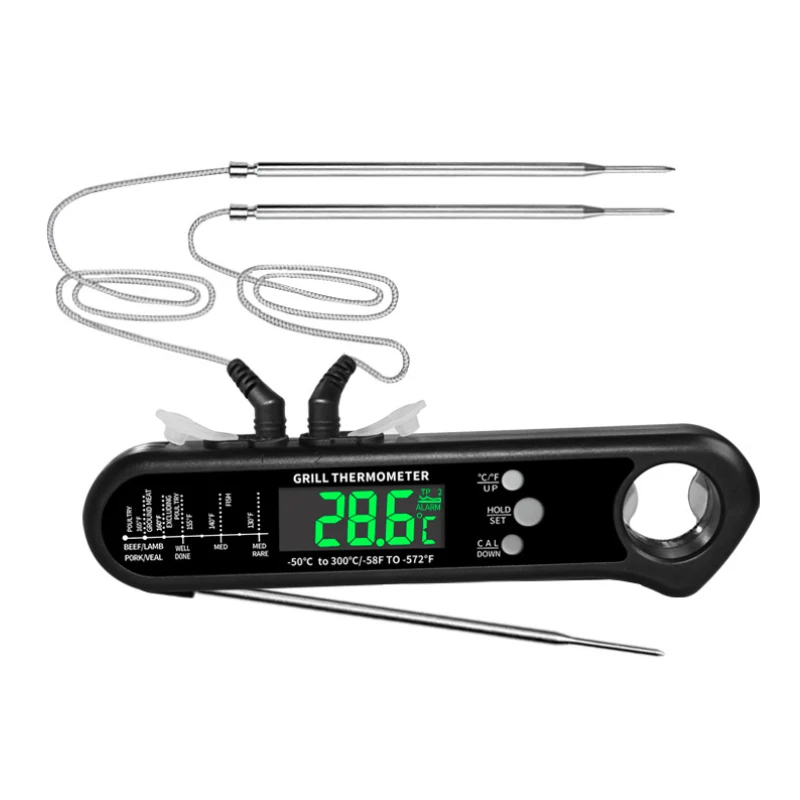 kitchen thermometer oven   meat barbecue folding thermometer LCD display external extension dual probe with alarm function