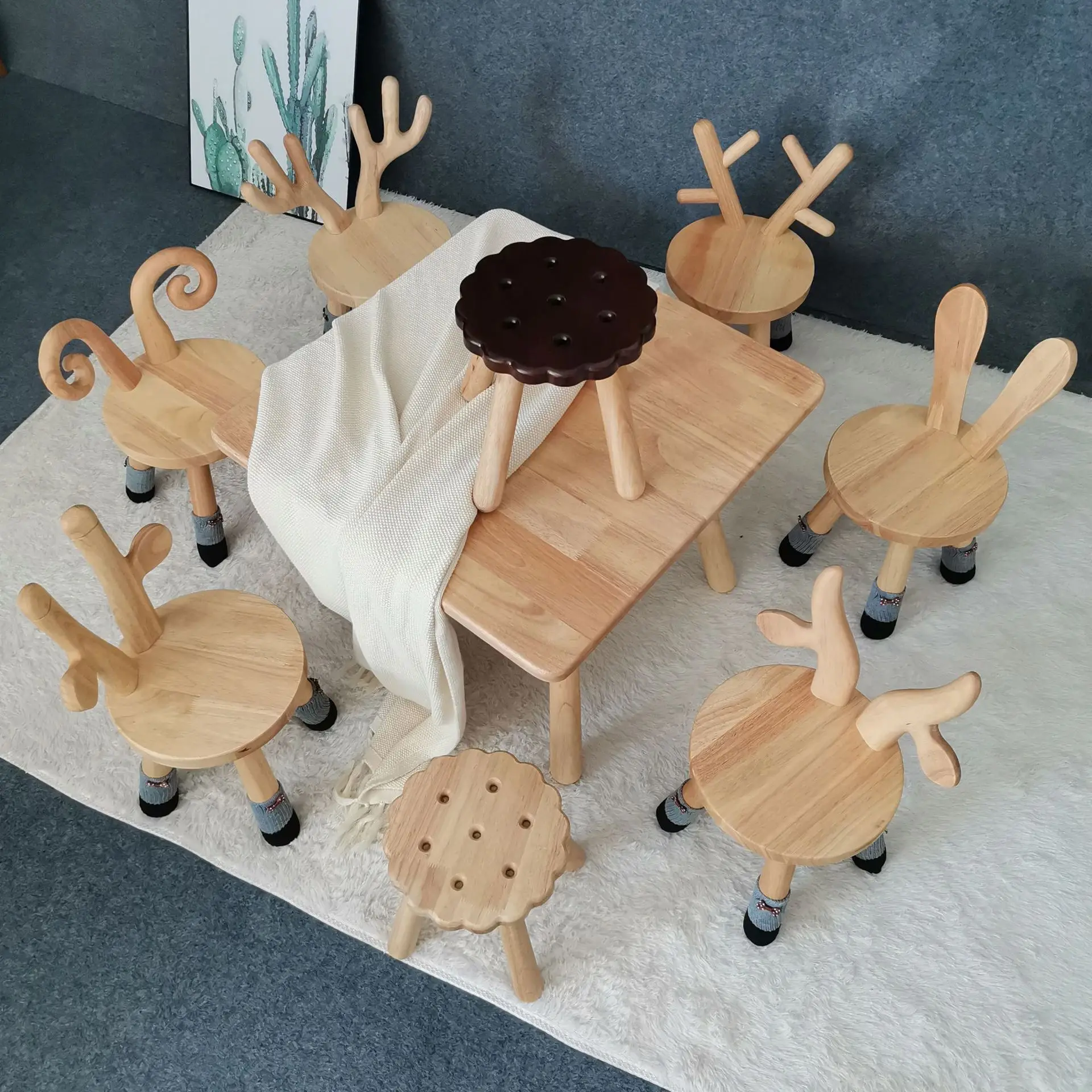 Детский мультяшный стул из массива дерева скамейка спинка стул