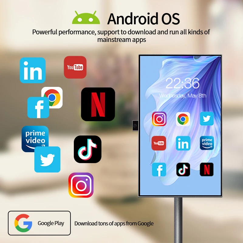 Outdoor Live Equipment 21.5 27 32 Inch Smart Tv Touch Lcd Interact Screen Android12 Standby 5h Built-in Battery Gym  Live Room