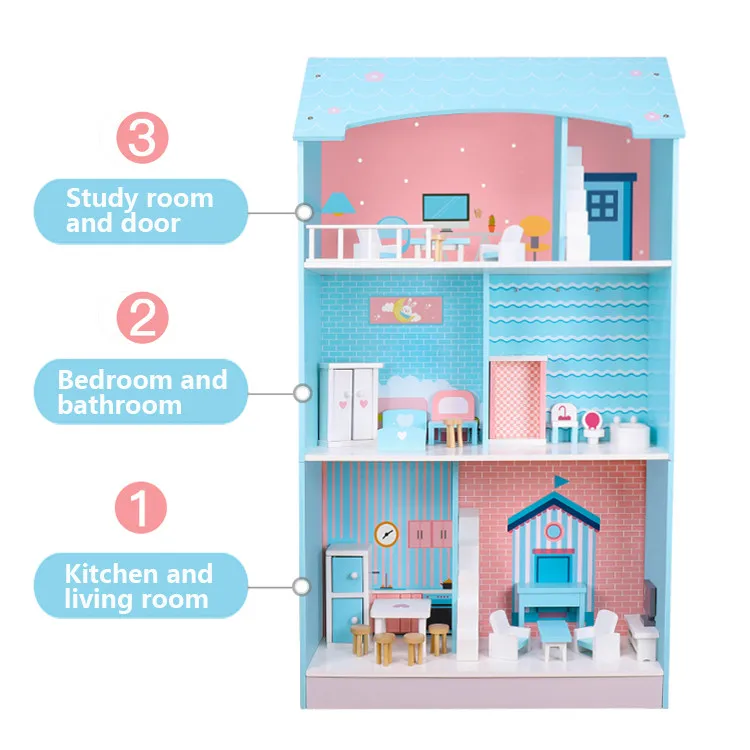 Hot sale simulation 2 in 1 wooden doll house kitchen toys for kids pretend play wood cooking toys kitchen set for kids