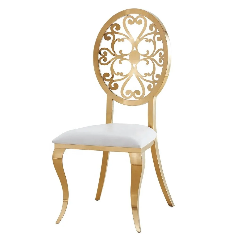 
Luxury Interior Design Floral Banquet Hotel Dining Chair Gold Stainless Steel Event Rental Wedding Chairs 