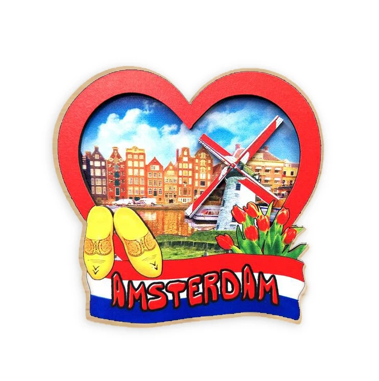 Epoxey Wood Resin Magnet Fridge Logo Custom Windmill Dutch Holland Vintage Souvenir Store