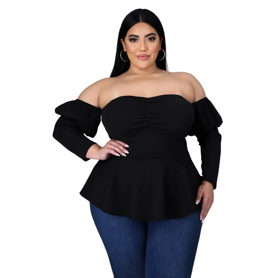 Plus Size Short Dress Off Shoulder Top Strapless Puff Sleeve Ruffle One Shoulder Women Fashion Long Sleeve Corset Club Dress