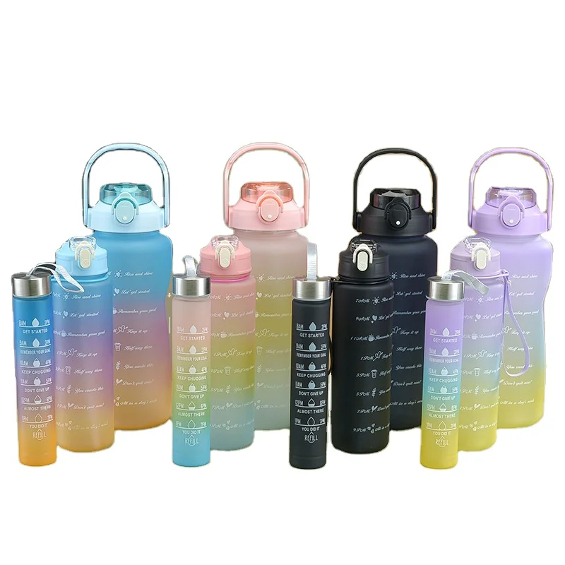Hot Sale 3 in 1 Drinking Cup Outdoor Large Capacity 2L Motivational Gym Frosted Plastic Sports Water Bottle With capacity Marker