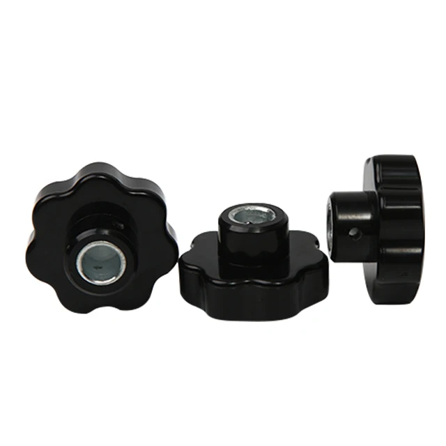 Thumb Nut Clamping Knob Plum Bakelite Hand Tighten Nuts Thread Star in Stock M6 M8 Black with Handle Dia 32mm Carton Free Modern