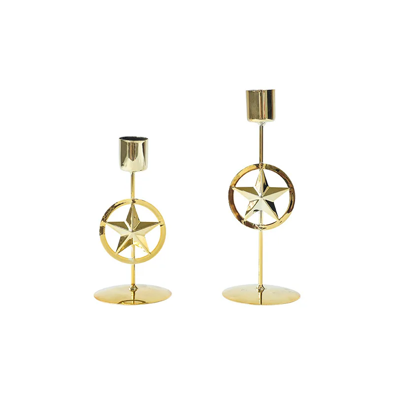 wholesale old-fashioned five-pointed star Iron Single branch Candlestick suit for Table center piece Pieces living candle holder