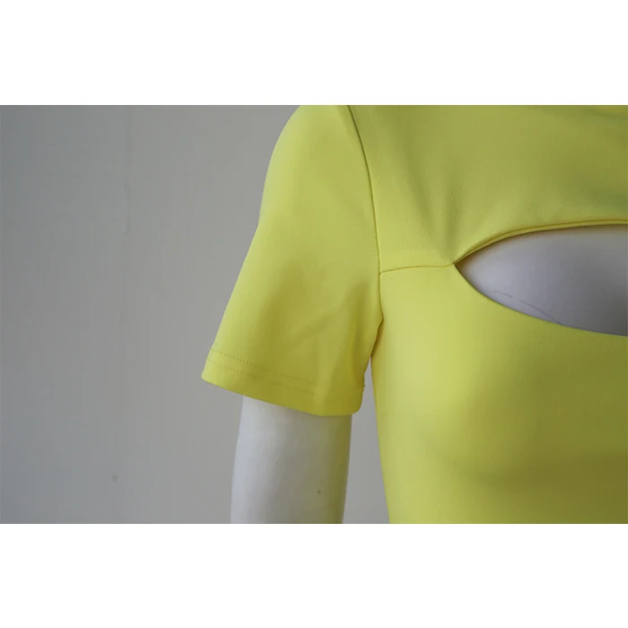Neon  Cut Out Sexy Slim Fit Short Sleeve Turtleneck Blank  Sport Female T-shirt Crop T-shirt For Women