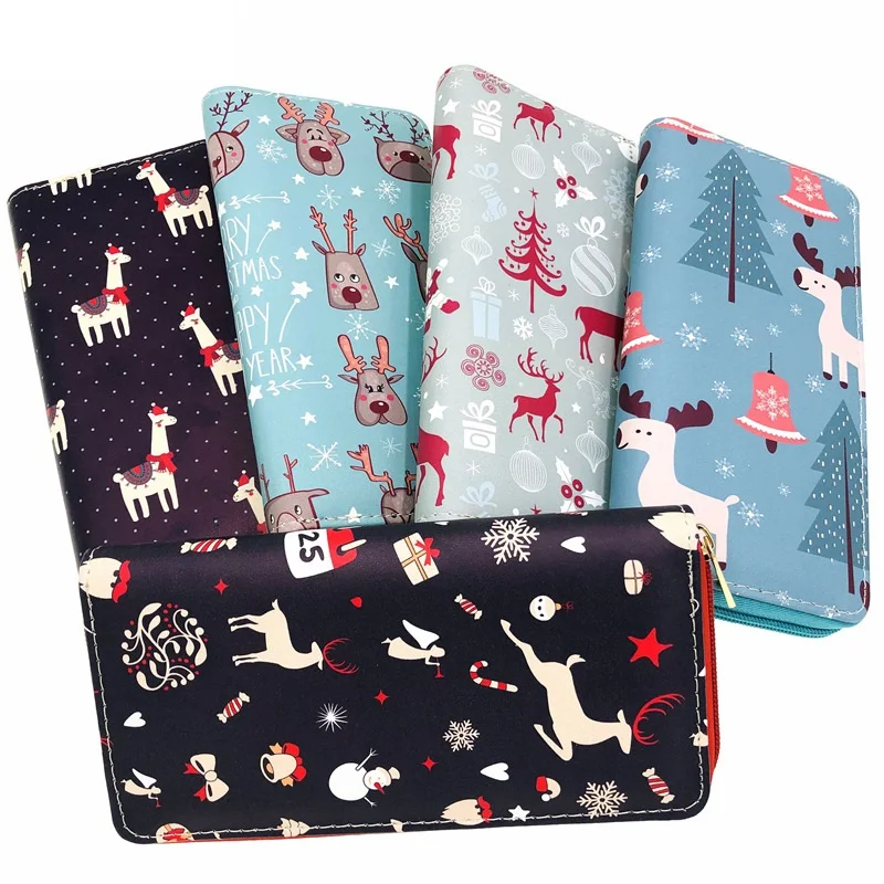 Selling cute Christmas deer PU wallet for daily student lady single zipper wallet factory wholesale wallet