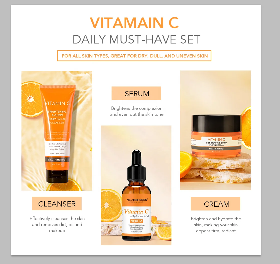 Customize Whitening Facial Skin Care Products Vitamin C Brightening Skin Care Set For All Skin Types