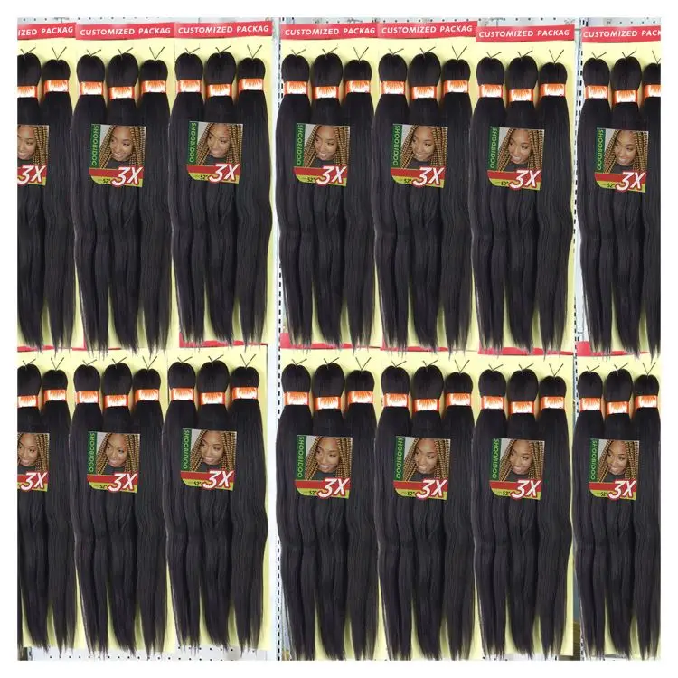 Private label synthetic 52 prestretched braid extensions sample order 3 pack hot water  pre stretched braiding hair