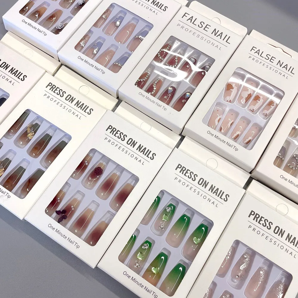 Hot Selling Manufacturer Custom Design Nails Long Ballerina Orange Impress Press on Nails OEM Private Label Acrylic Women Nail