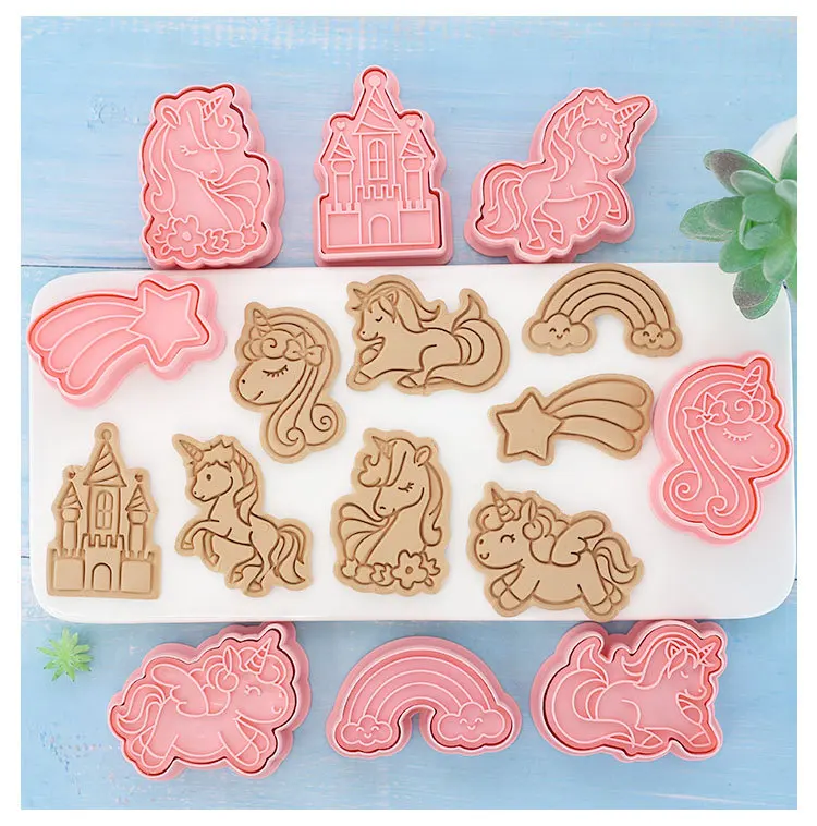 Unicorn Cookie Cutters With Plunger Stamps Set 8 Piece Unicorn Shape Embossing Cookie Stamp With Unicorn Head For Biscuit