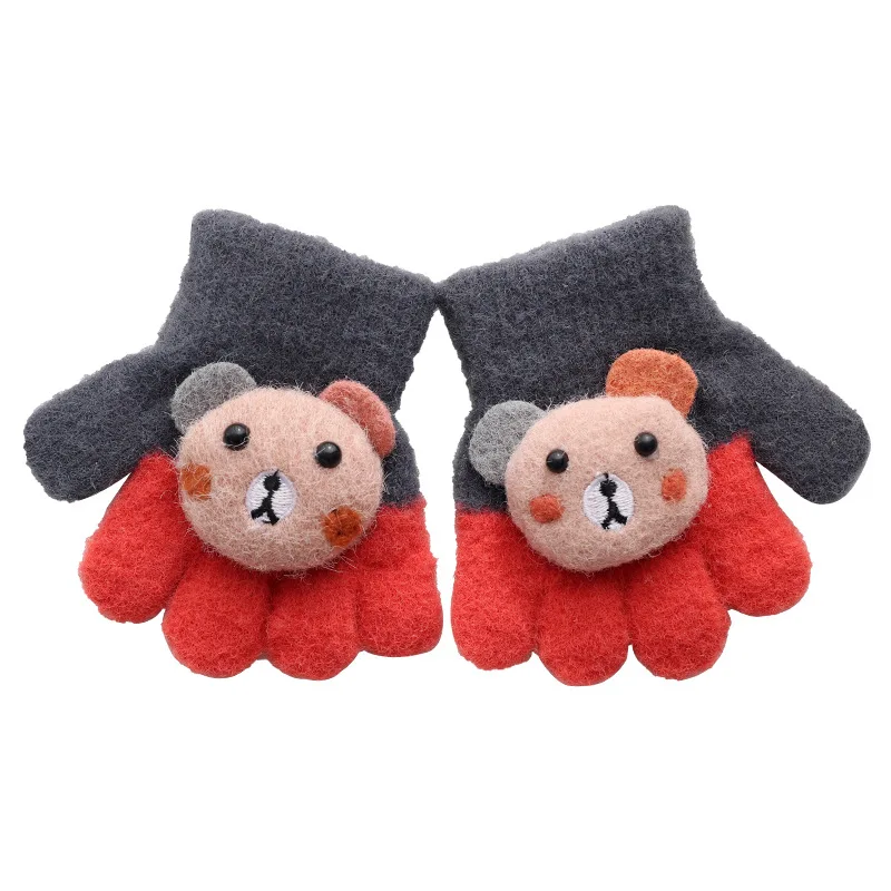 BESTELLA Multicolor Mini Cute 3D Bear Children Thicken Gloves Color Match Warm Snow Kids Gardening Winter Gloves for Kid