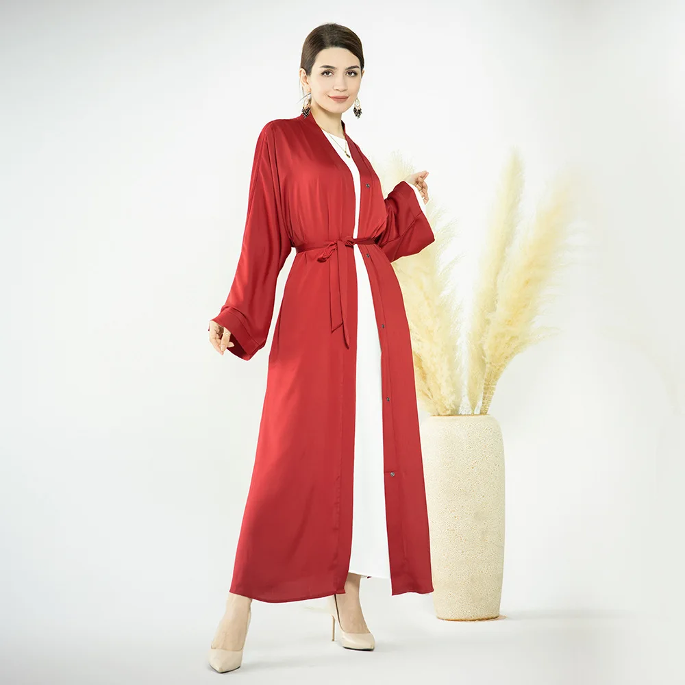 2023 EID Muslim Solid Color Islamic Abaya Muslim Ladies Abaya Modest Open Abaya With One Belt