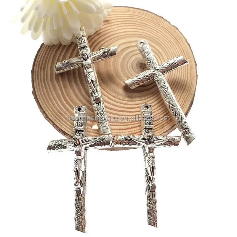big size antique silver plated zinc alloy cross religious rosary crosses jesus Crucifix pendant
