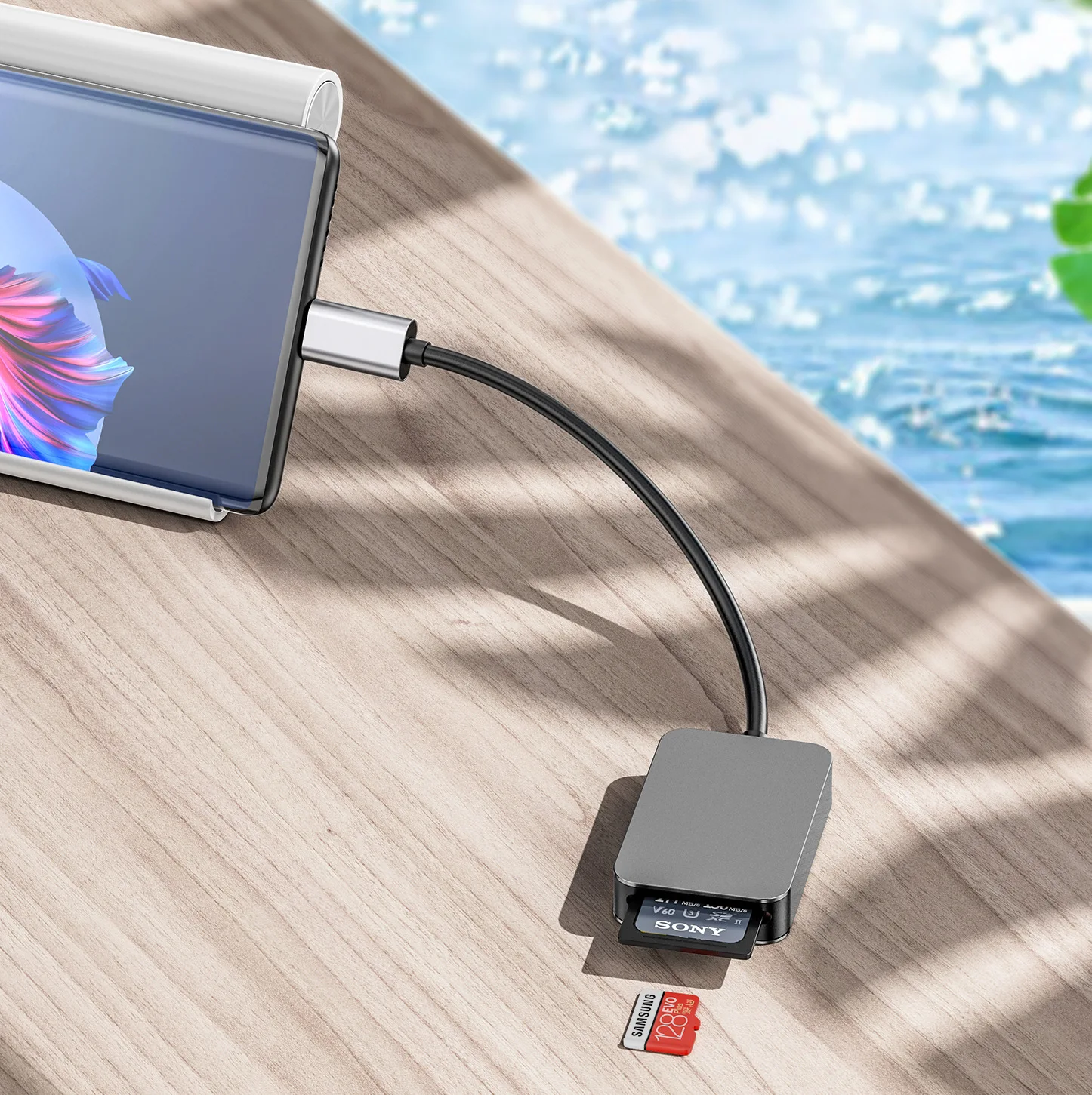 2023 new style type c to usb 3.1 SD 4.0 TF 2 in 1 5GBPS fast card reader