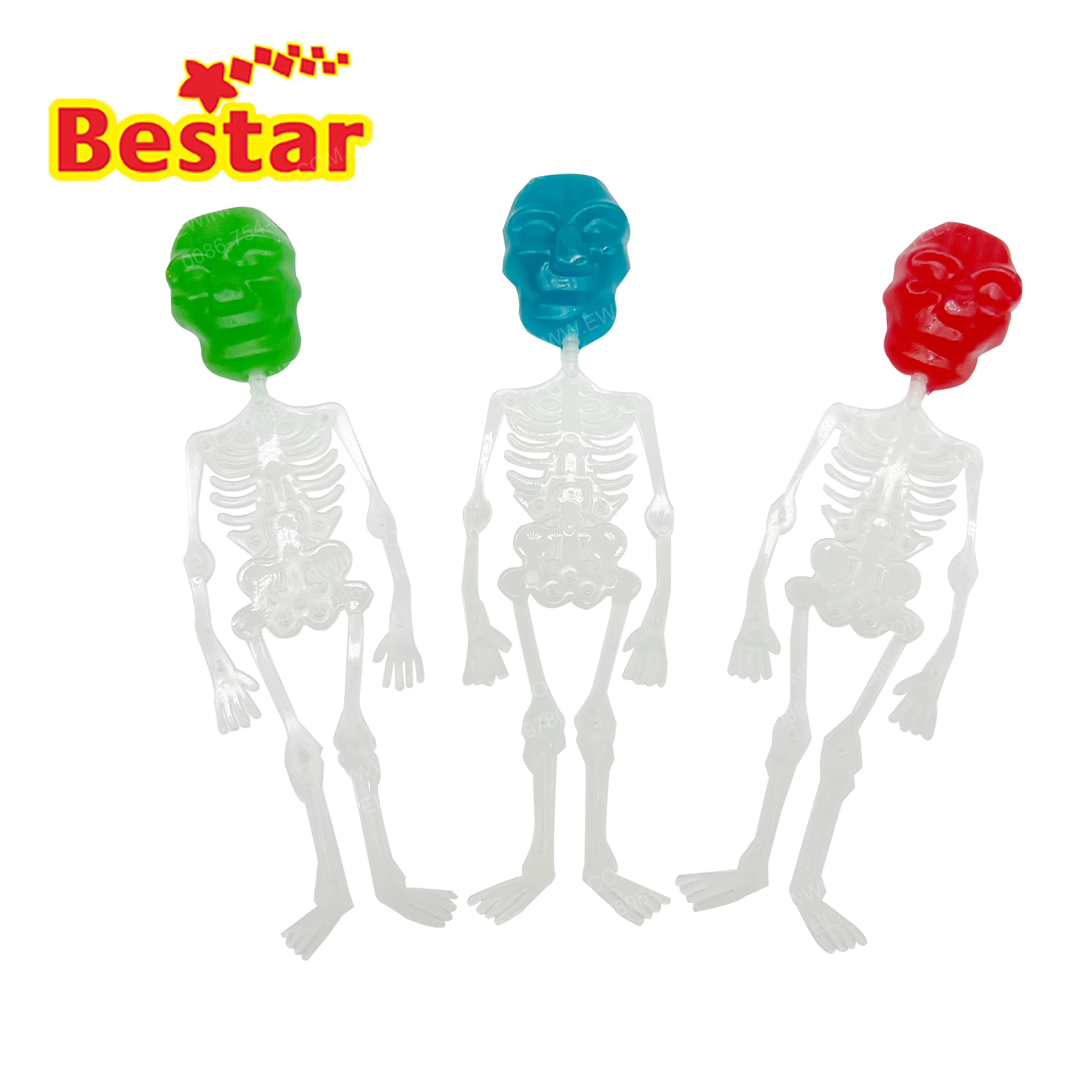 OEM/ODM Halloween 3D lollipop skull shape lollipop hard candy with skeleton shape stick for party