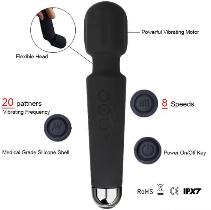 
Amazon Hot Selling Silicone USB rechargeable Handheld personal wand massager Men Women Vibrators Wireless Massager 