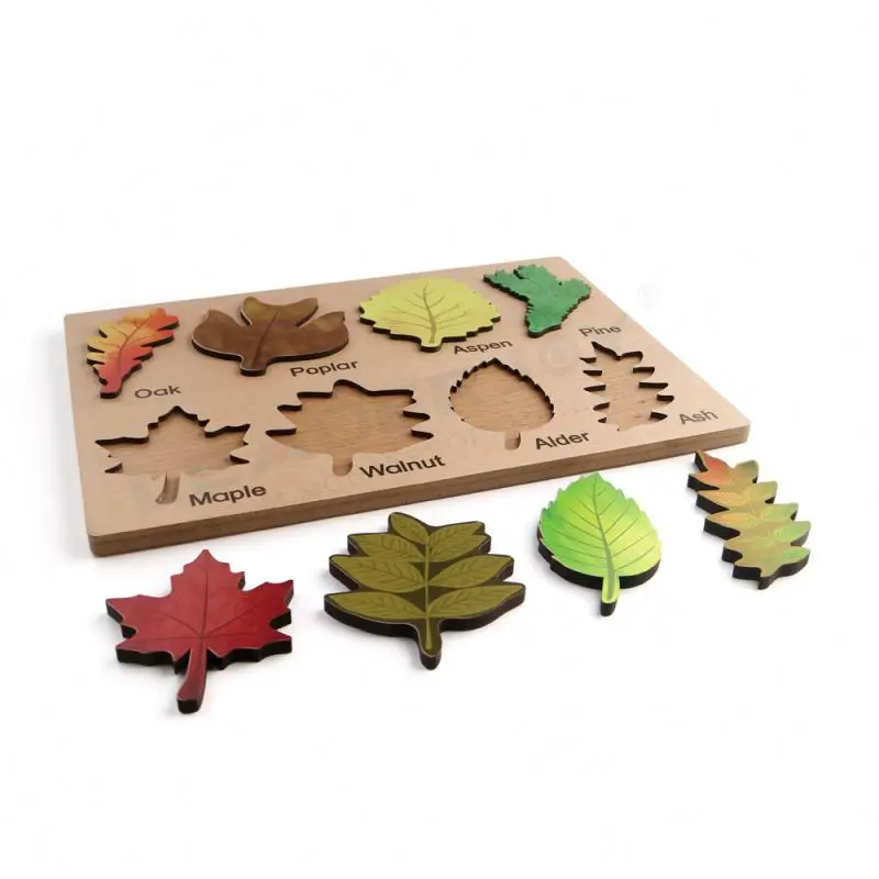LeaderJoy Nordic Wooden Eco Friendly Toys Wooden Educational Toy Montessori Puzzle Toys With Leavers Shape
