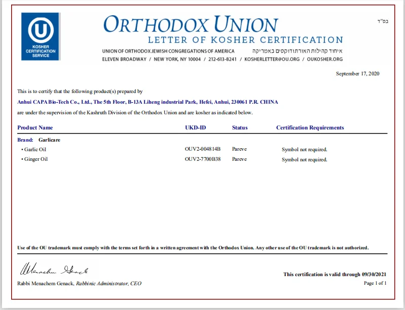 100 % Pure Nature Garlic Oil for Cooking with BRC Certificate