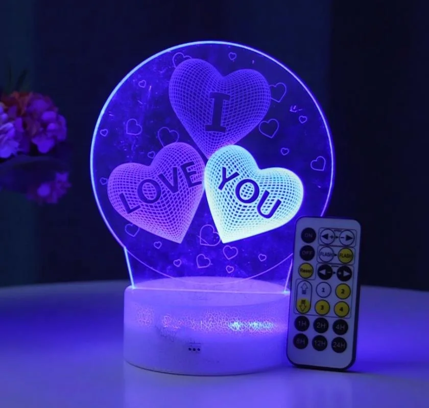 3pcs Acrylic Board Color Changing RGB Touch Remote Control 3D Optical Illusion Night light With Crack Base for Home Bedroom