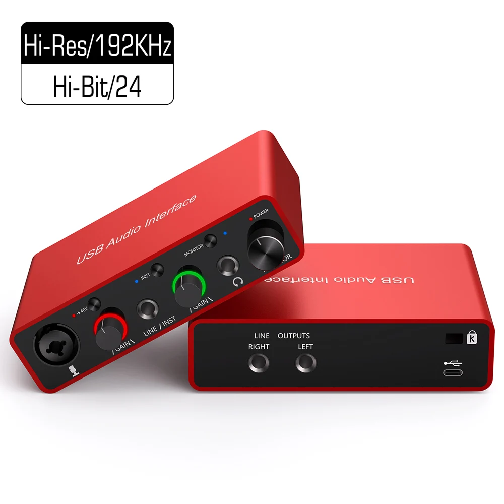 192KHz/24Bit USB Audio Interface Sound cards solo XLR interface studio recording for Podcast professional Microphone equipment