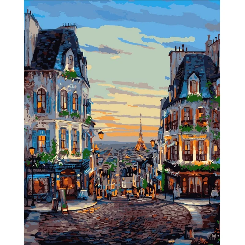 Building Scenery design custum handmade oil painting by numbers with frame canvas kits
