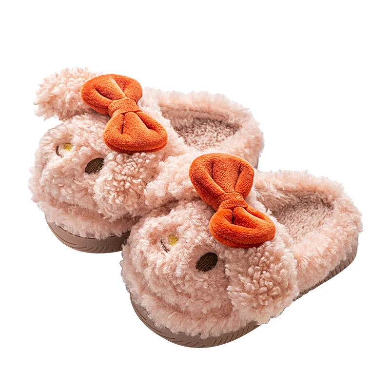 Оптовая продажа, Детские милые меховые тапочки, теплые мягкие тапочки на подошве, пушистые хлопковые тапочки, детская повседневная обувь для мальчиков и девочек
