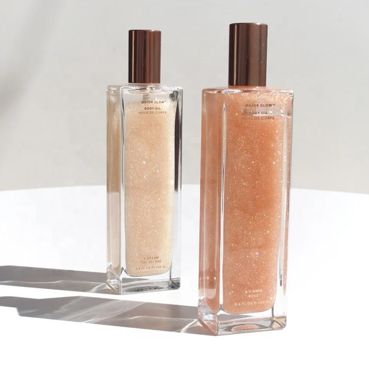private label shimmer body oil glow tanning oil with glitter with fruit extract